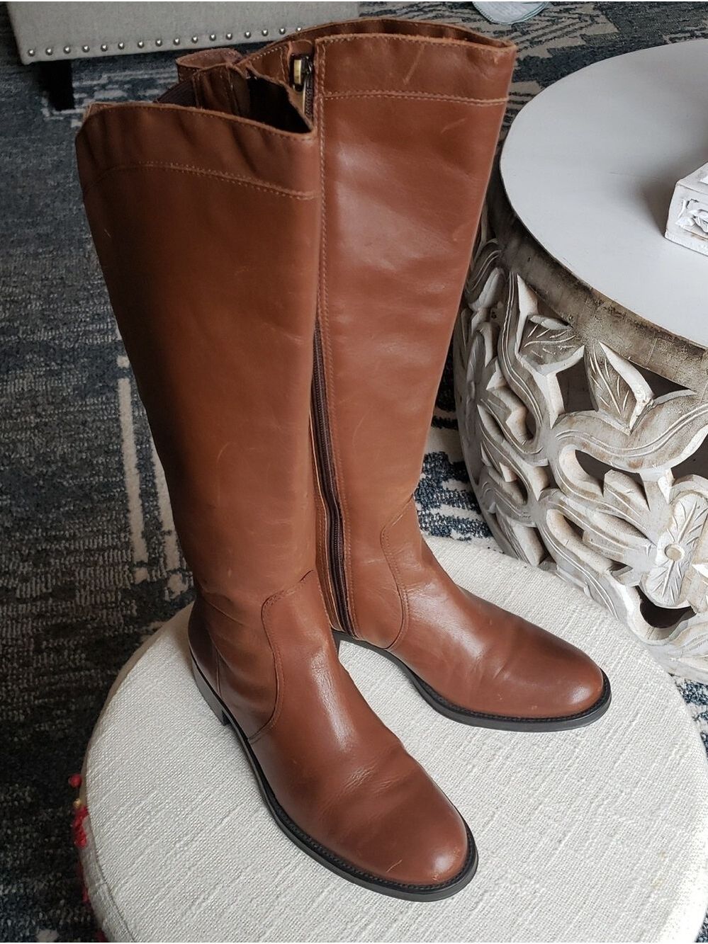 Andre Assous Made In Brazil Waterproof Brown Leather Riding Boots Size 38
